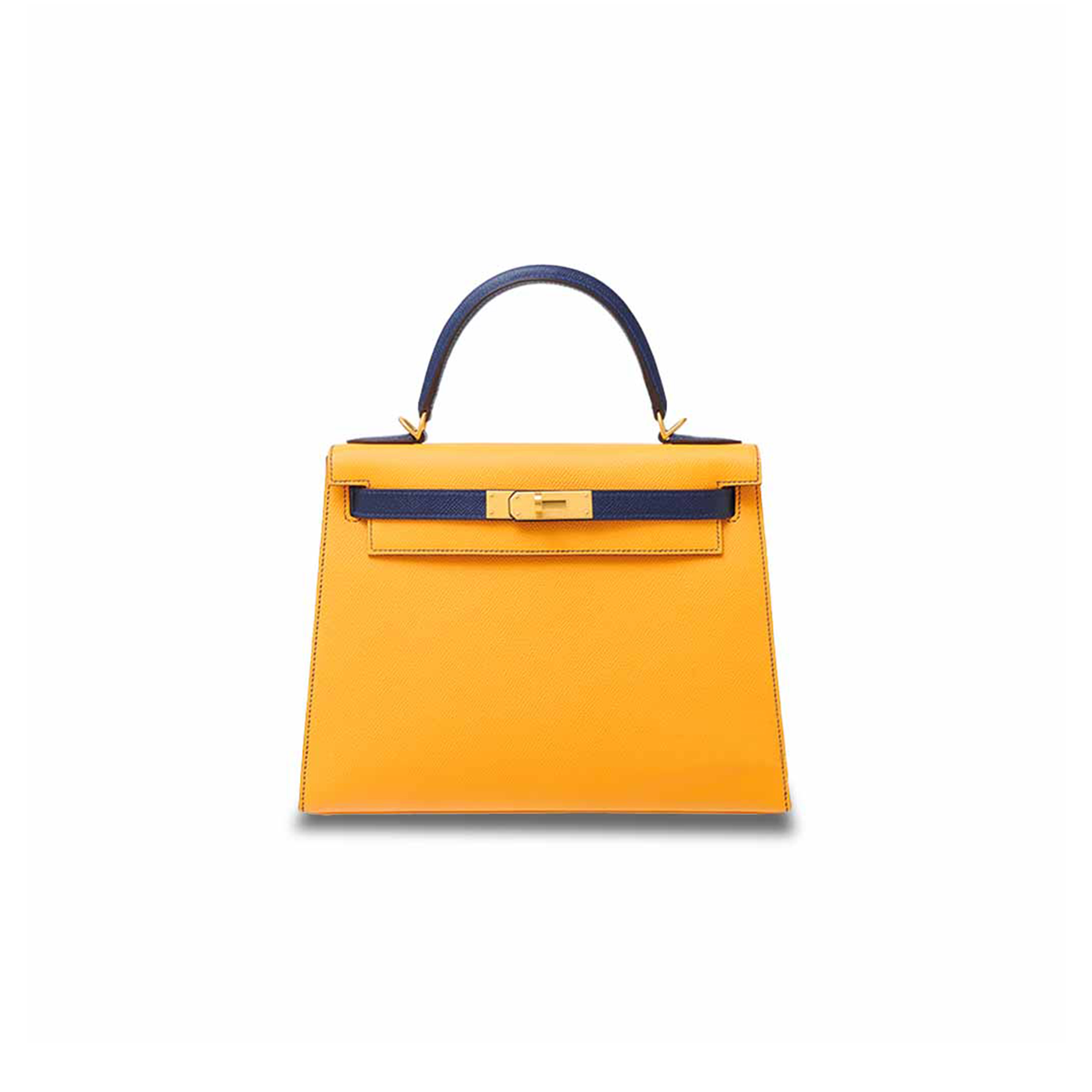 HERMÈS MASTER KELLY 28 EPSOM SUN YELLOW LIGHT BLUE GOLD BUCKLE (28*22*10cm) 